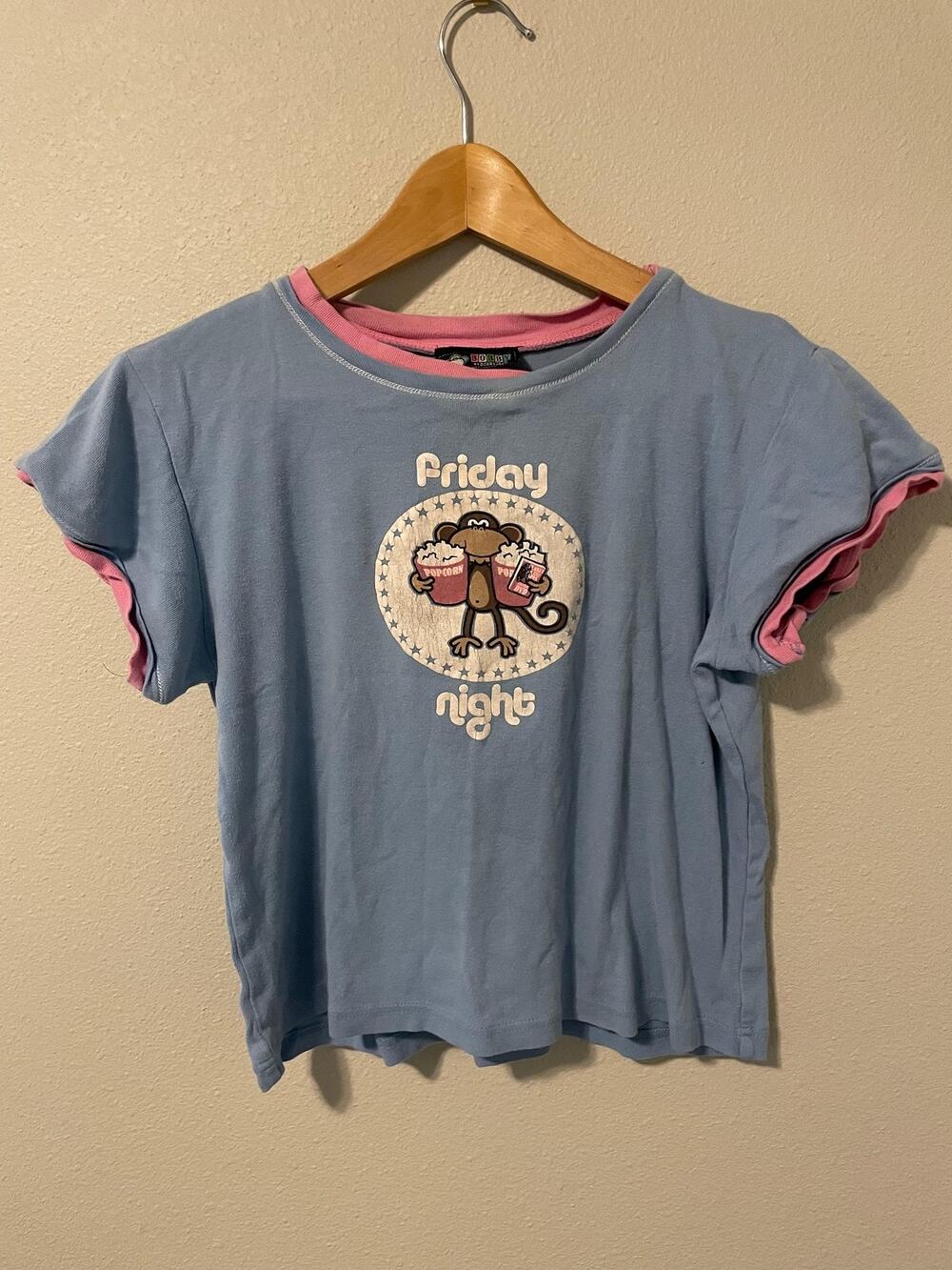Bobby By BobbyJack Shirt Girls XL Blue Ringer Friday Saturday Monkey Graphic Y2K